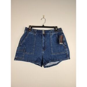 NO BOUNDARIES Carpenter Elastic Waist Shorts High Rise Juniors 13 Dark Wash‎
